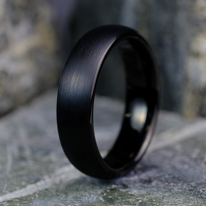 Classic brushed black tungsten wedding band with matte finish – 6mm width