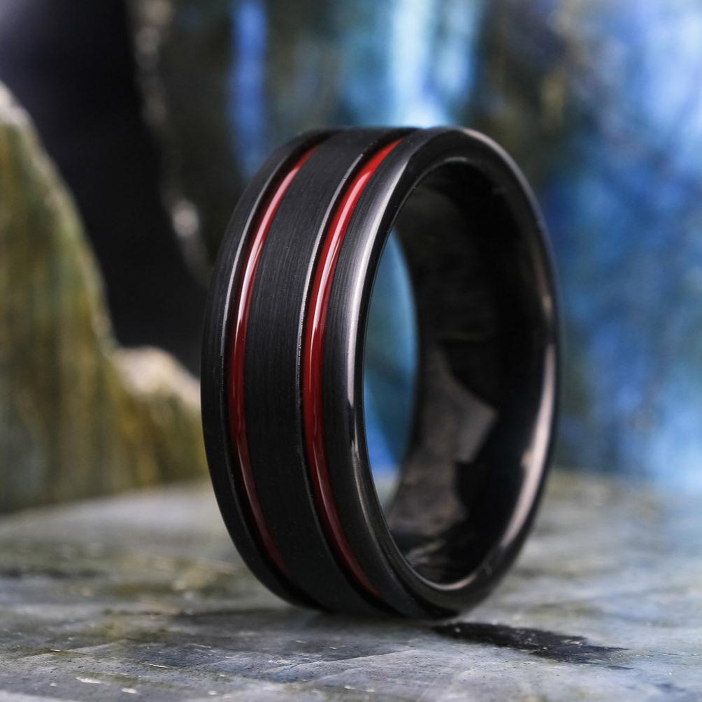 Black Brushed / Red Stripes - 8mm