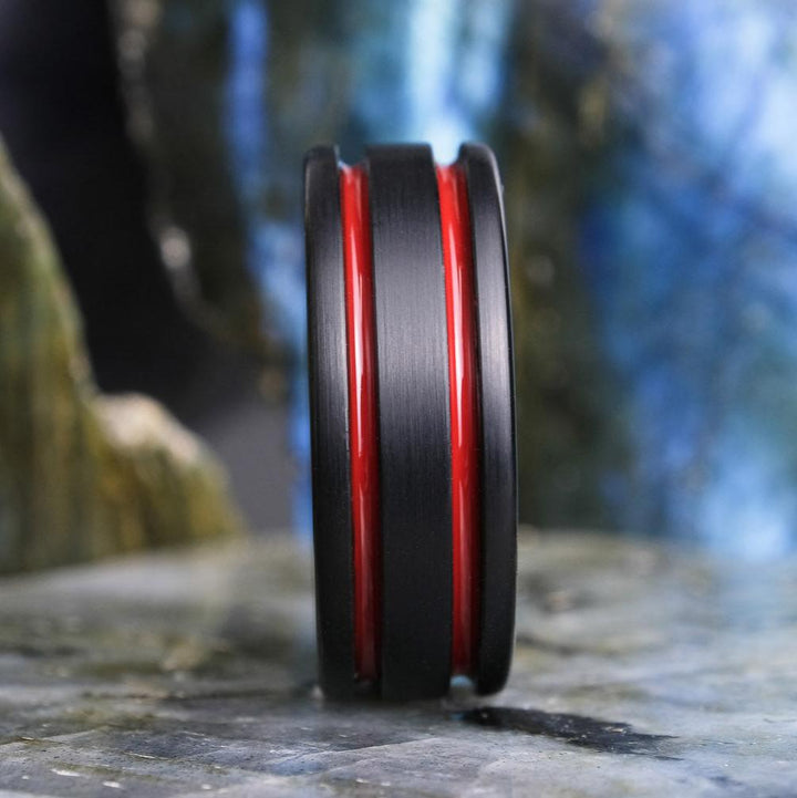 Black Brushed / Red Stripes - 8mm