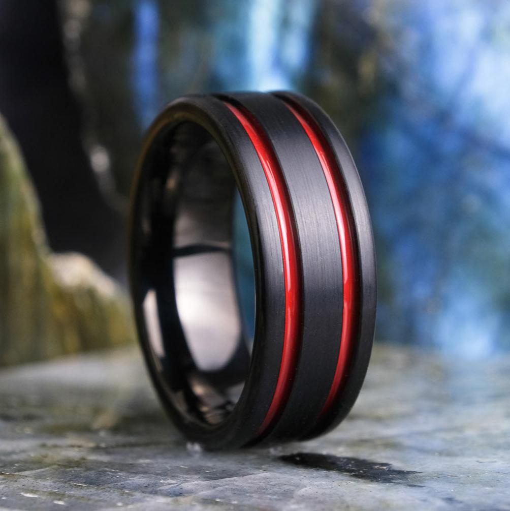Black Brushed / Red Stripes - 8mm