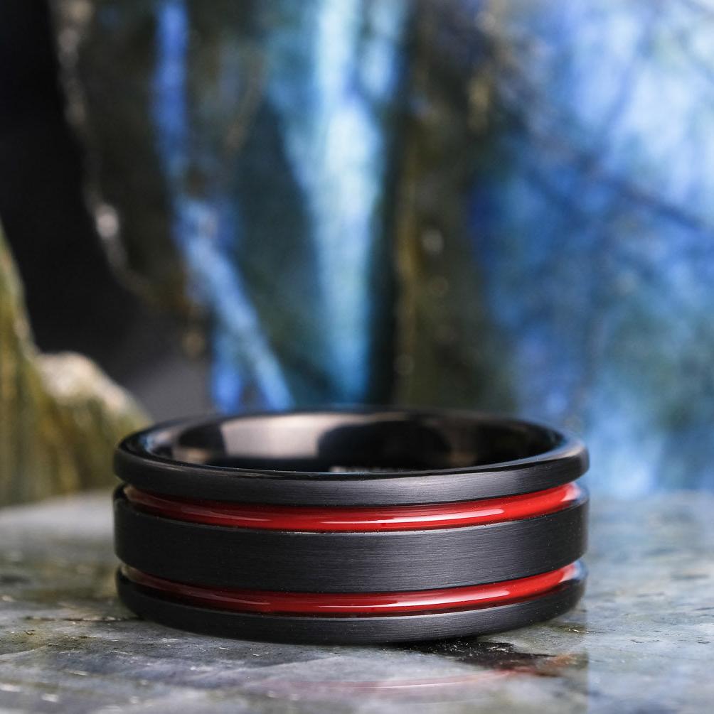 Black Brushed / Red Stripes - 8mm