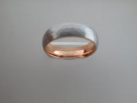 6mm HAMMERED Silver Tungsten Carbide Unisex Band With Rose Gold* Interior