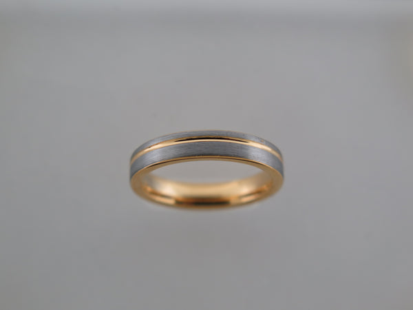 4mm BRUSHED Tungsten Carbide Unisex Band with Yellow Gold* Stripe & Interior