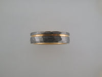 6mm HAMMERED Silver* Tungsten Carbide Unisex Band with Yellow Gold* Stripe & Interior
