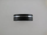 8mm BRUSHED Black* Tungsten Carbide Unisex Band with Silver* Stripe & Interior