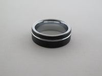 8mm BRUSHED Black* Tungsten Carbide Unisex Band with Silver* Stripe & Interior