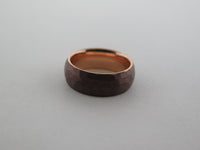 8mm HAMMERED Mocha Brown Tungsten Carbide Unisex Band With Rose Gold* Interior