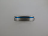 6mm ROUNDED BRUSHED Silver* Tungsten Carbide Unisex Band with Blue Stripe