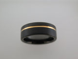 8mm BRUSHED Black Tungsten Carbide Unisex Band with Yellow Gold* Stripe