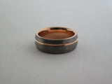 8mm ROUNDED HAMMERED Silver* Tungsten Carbide Unisex Band with Rose Gold* Interior and Stripe