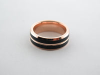 8mm BRUSHED Black and Rose Gold* Tungsten Carbide Unisex Band with Rose Gold* Interior