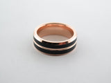 8mm BRUSHED Black and Rose Gold* Tungsten Carbide Unisex Band with Rose Gold* Interior