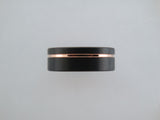 8mm BRUSHED Black* Tungsten Carbide Unisex Band With Black* Side Walls & Rose Gold* Stripe