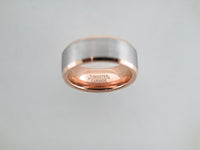 8mm BRUSHED Silver* Tungsten Carbide Unisex Band with Rose Gold* Sides & Interior