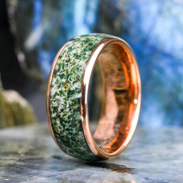 Moss Agate Rose Gold Band - 8mm