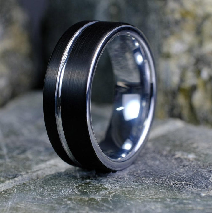 Classic Brushed Black Band with Silver Interior - 8mm