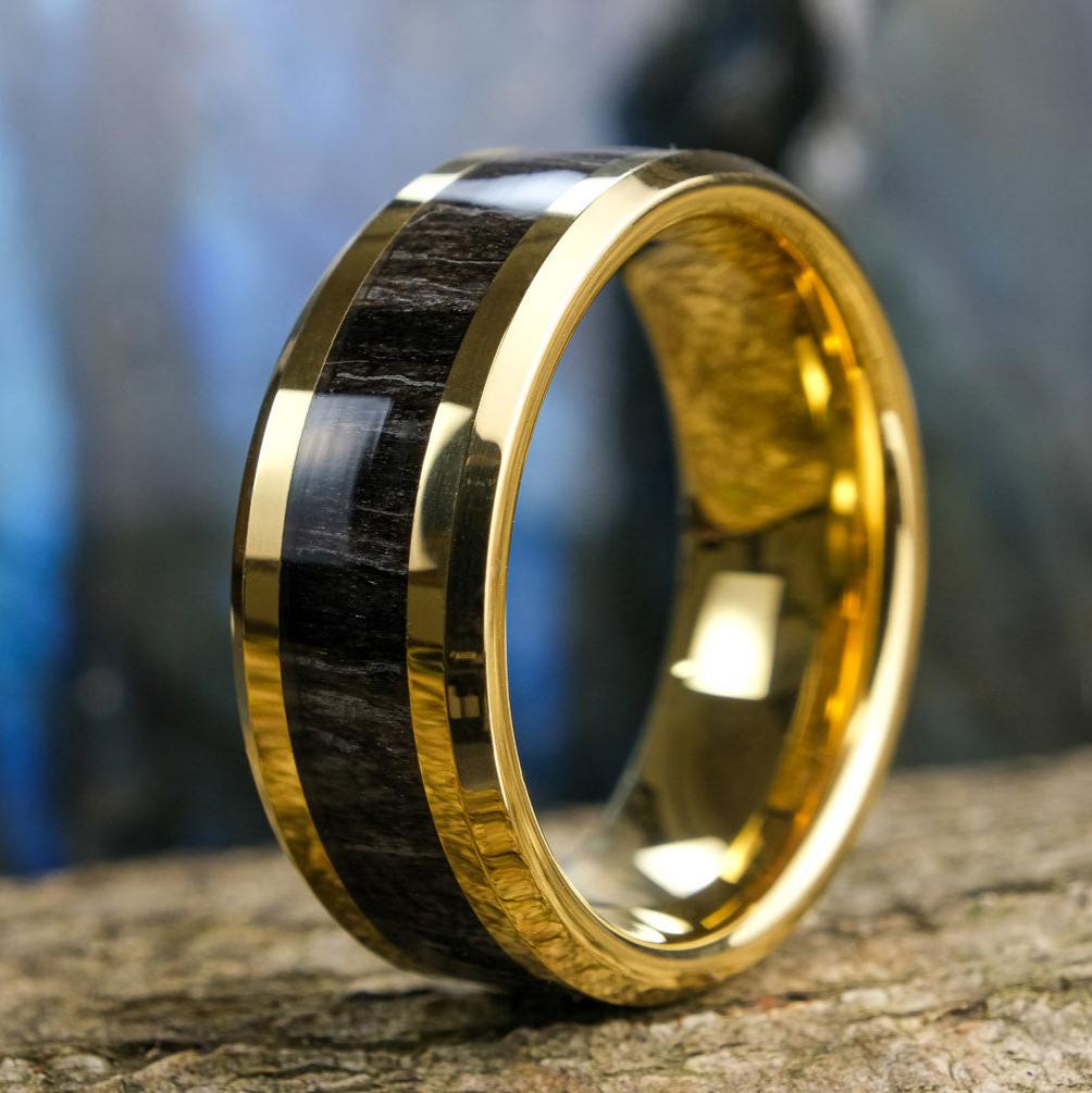 Koa Wood Yellow Gold Band - 8mm