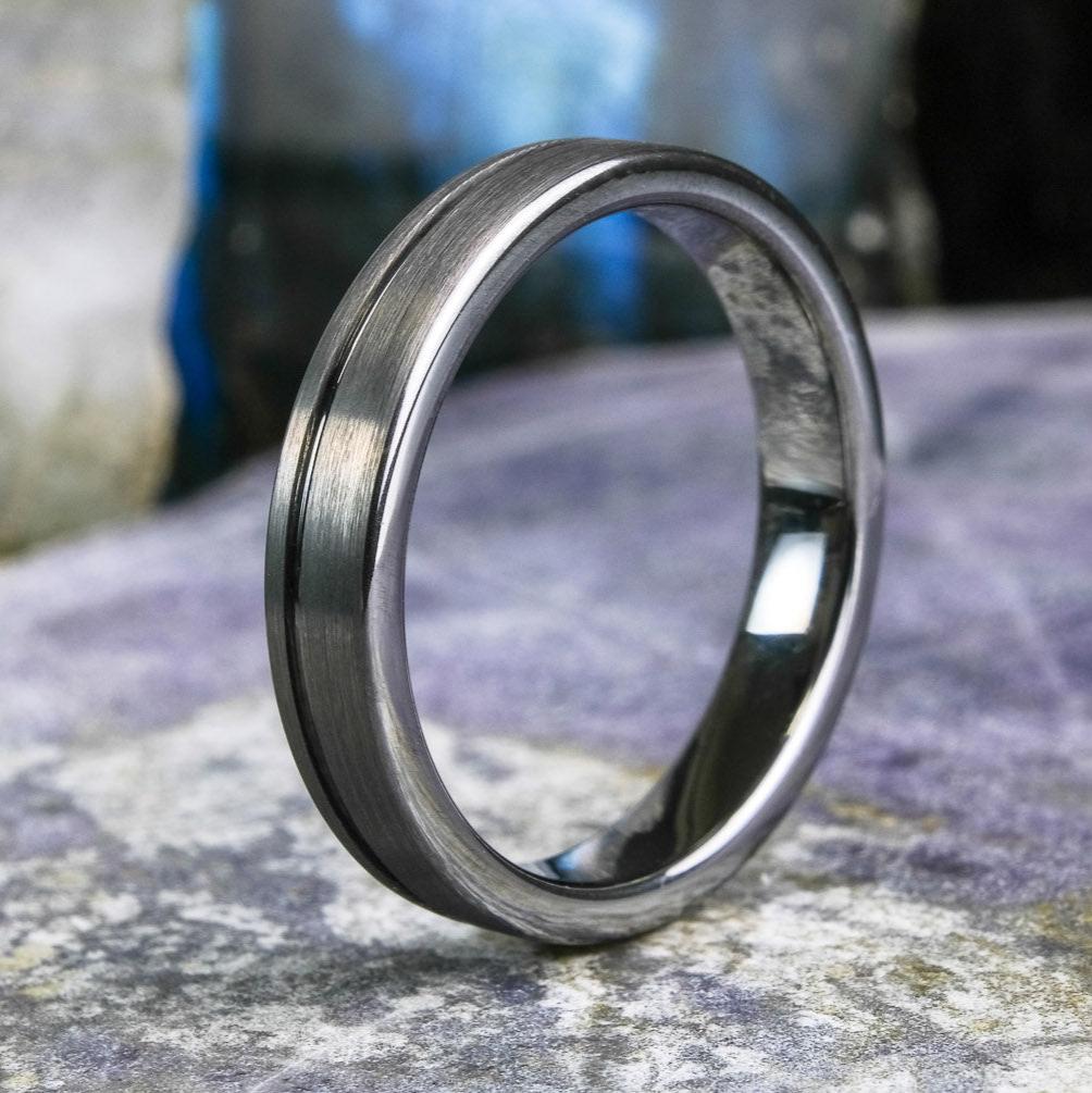 Elegant Brushed Silver Band with Stripe - 4mm