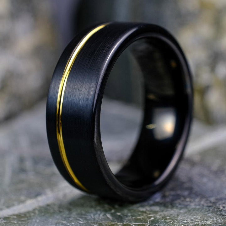 Black Brushed / Yellow Gold Stripe 8mm