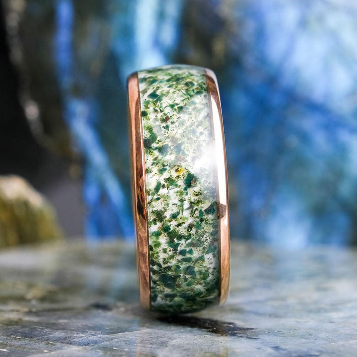 Moss Agate Rose Gold Band - 8mm