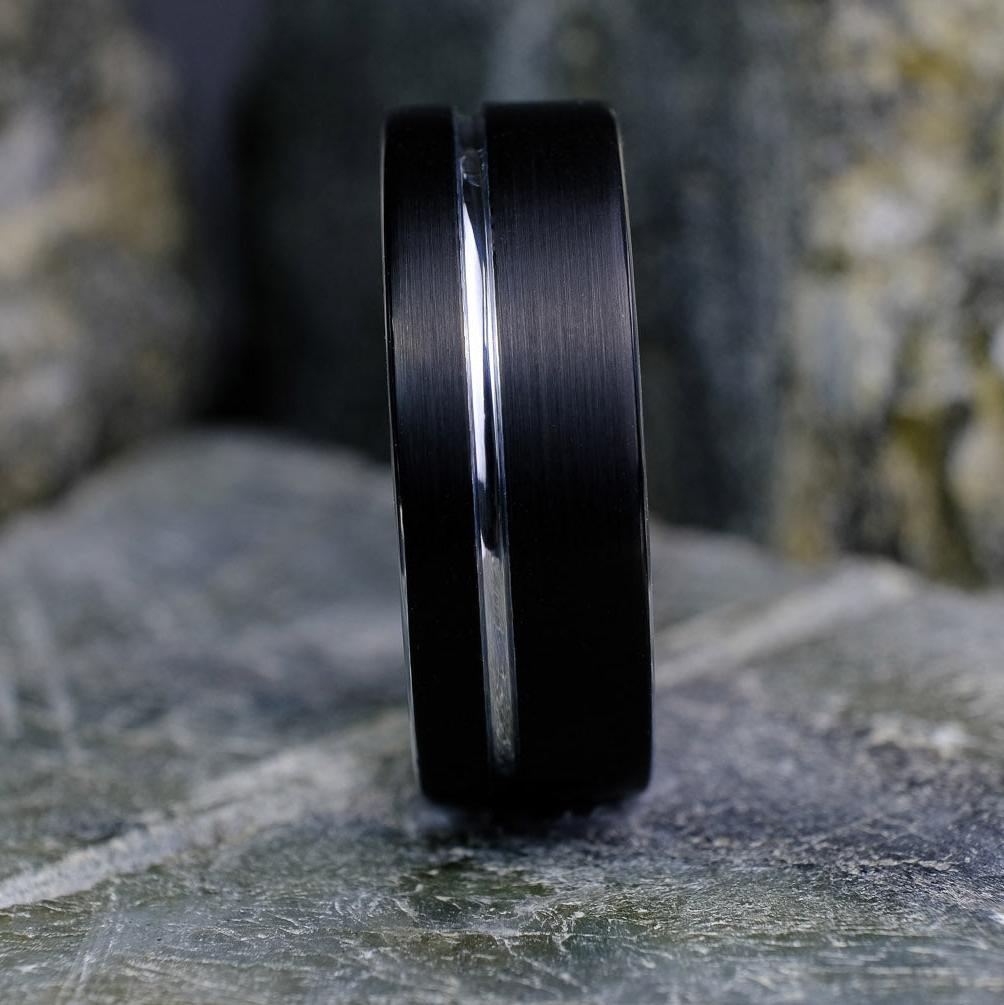 Classic Brushed Black Band with Silver Interior - 8mm