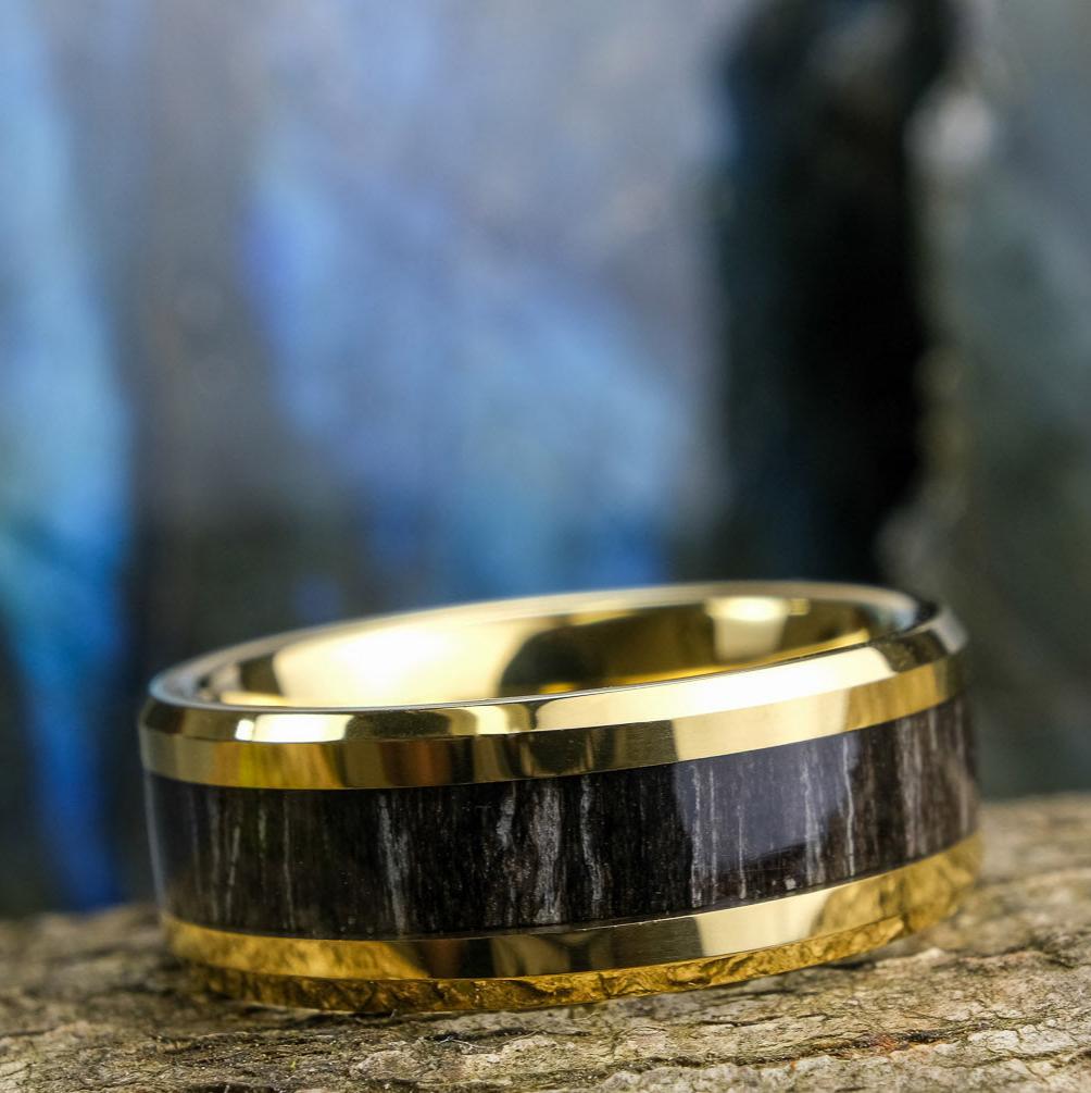 Koa Wood Yellow Gold Band - 8mm