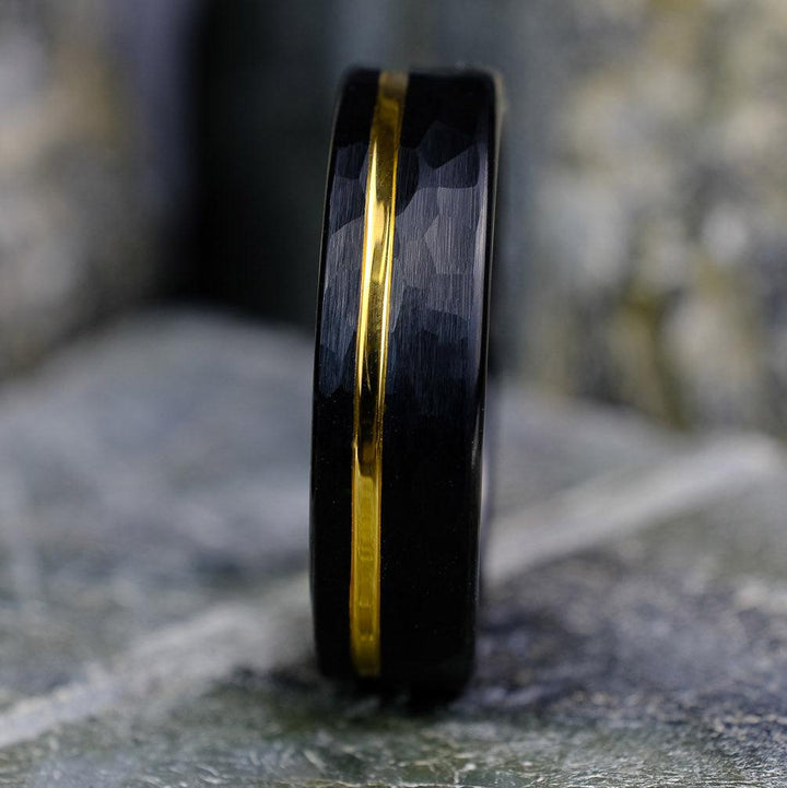 Black Brushed / Yellow Gold Stripe 6mm