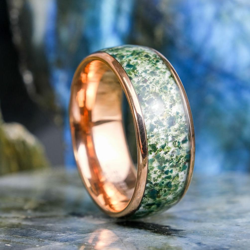 Moss Agate Rose Gold Band - 8mm