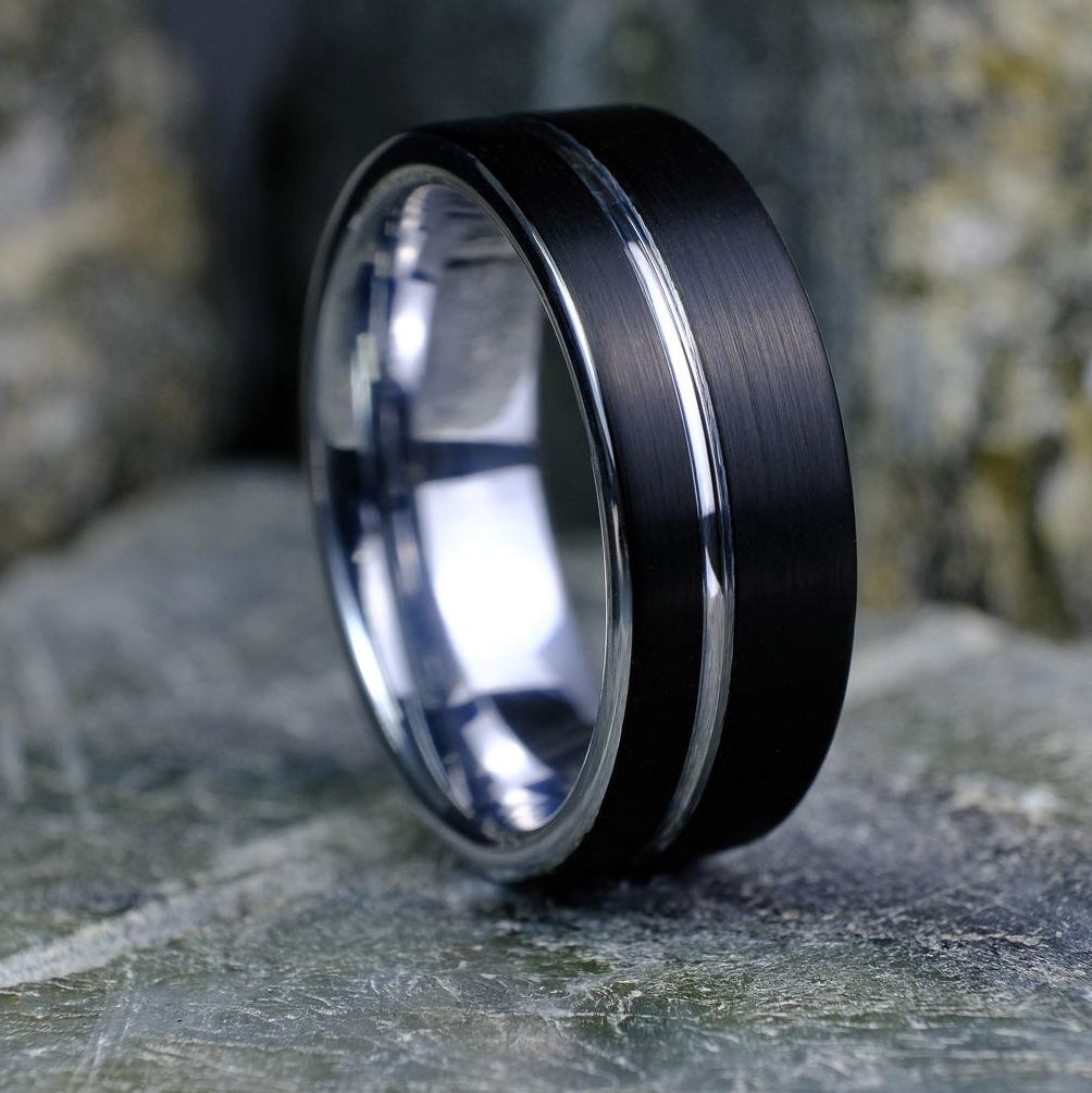 Classic Brushed Black Band with Silver Interior - 8mm