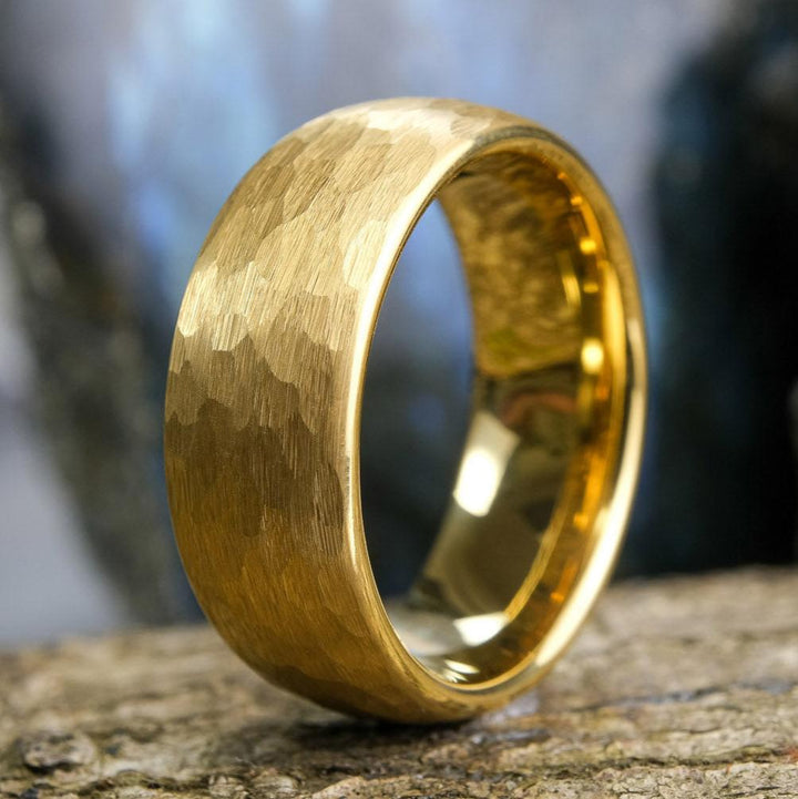 Yellow Gold Hammered Band - 8mm