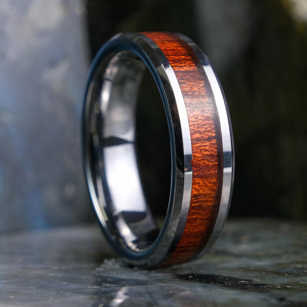 Koa Wood Silver Band - 6mm