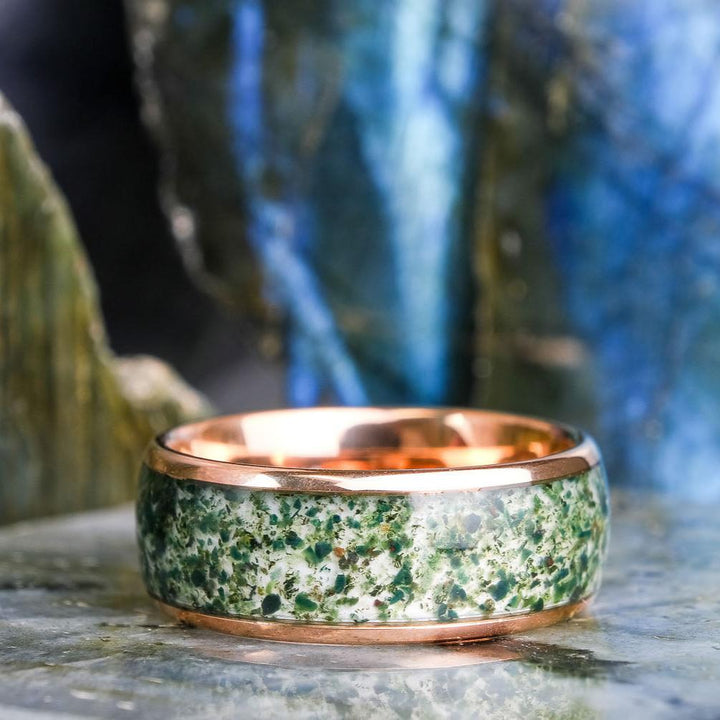 Moss Agate Rose Gold Band - 8mm