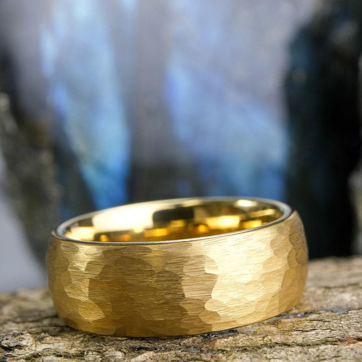 Yellow Gold Hammered Band - 8mm