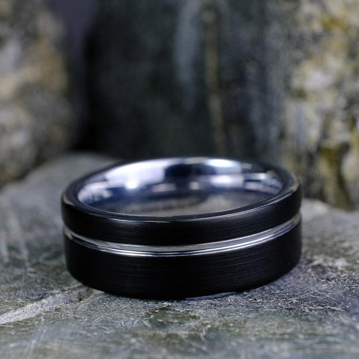 Classic Brushed Black Band with Silver Interior - 8mm