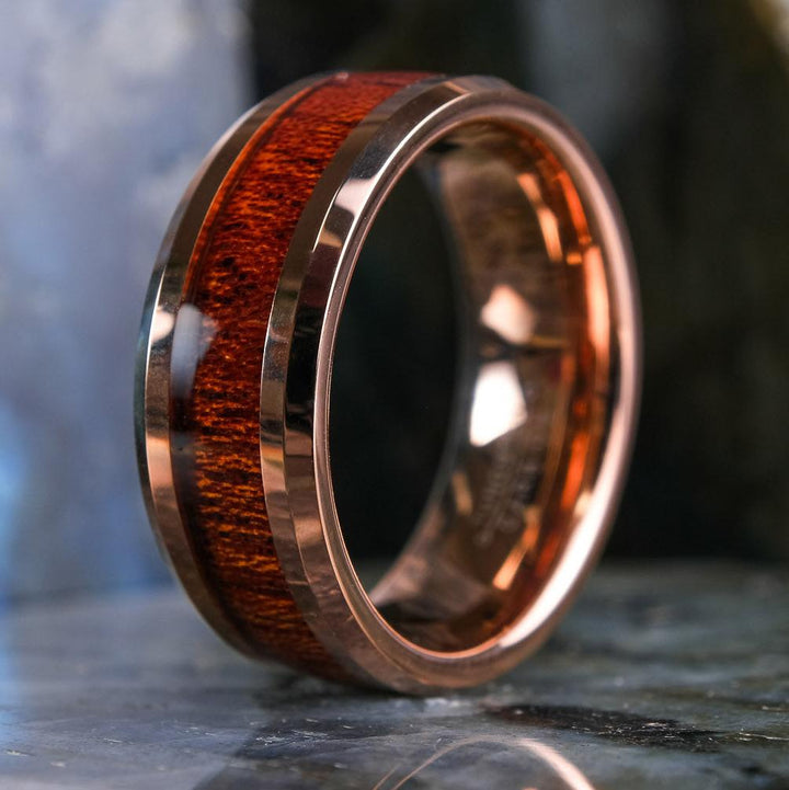 Koa Wood Rose Gold Band - 8mm