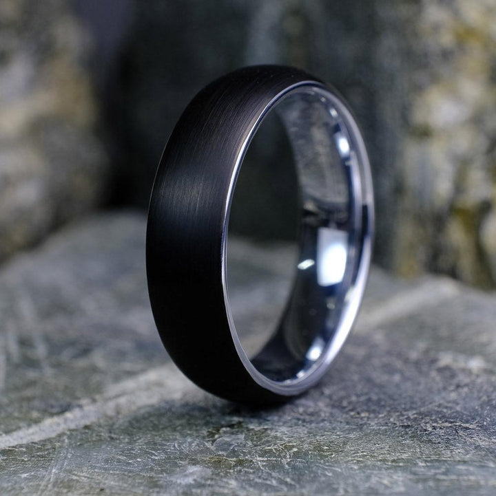 Classic Brushed Black Band with Silver Interior - 6mm