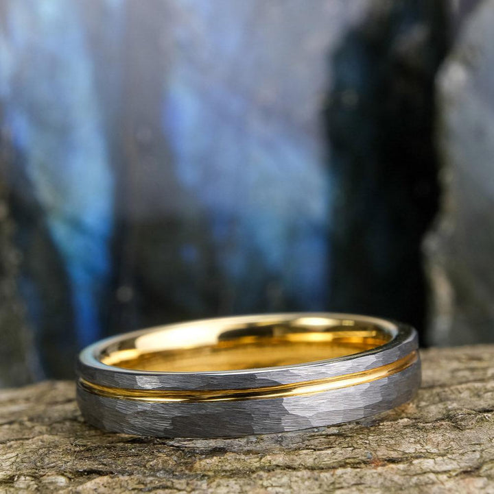 Silver Hammered / Yellow Gold Stripe & Interior - 4mm