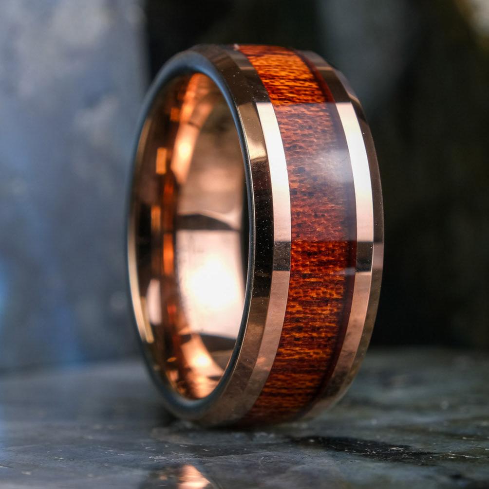 Koa Wood Rose Gold Band - 8mm