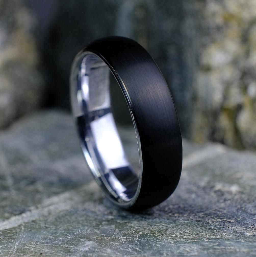 Classic Brushed Black Band with Silver Interior - 6mm