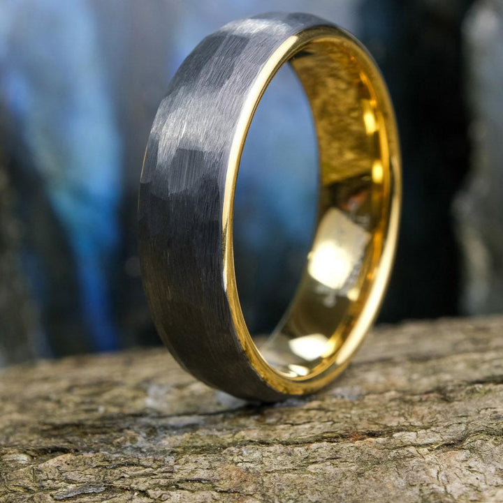 Hammered Silver Band / Yellow Gold Interior - 6mm