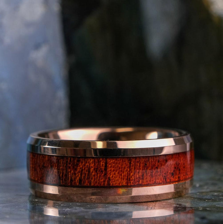 Koa Wood Rose Gold Band - 8mm