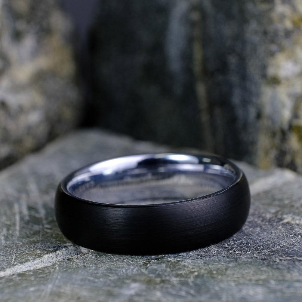 Classic Brushed Black Band with Silver Interior - 6mm