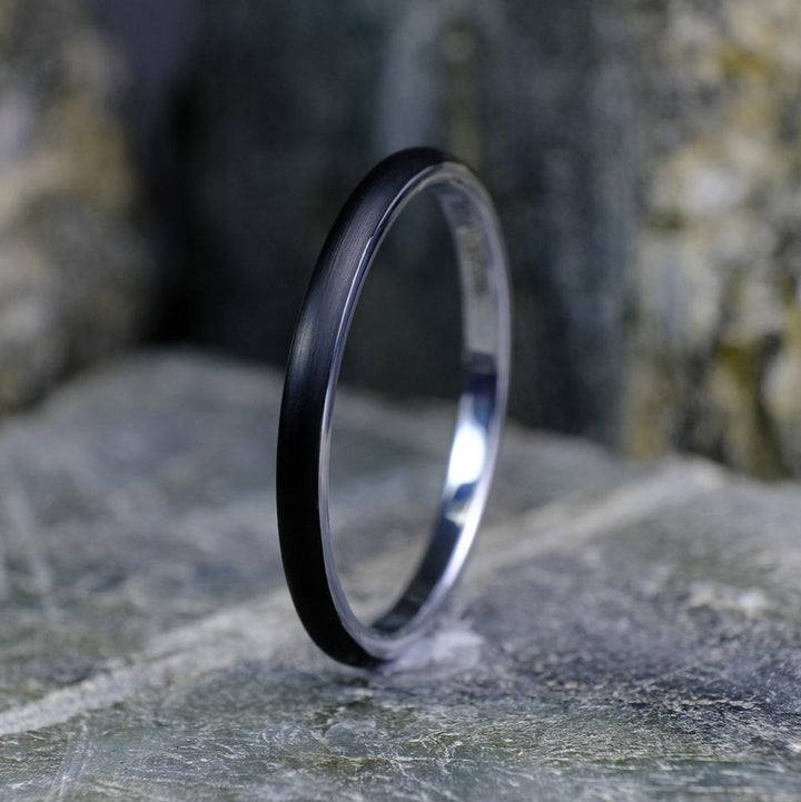 Classic Brushed Black Band with Silver Interior - 2mm