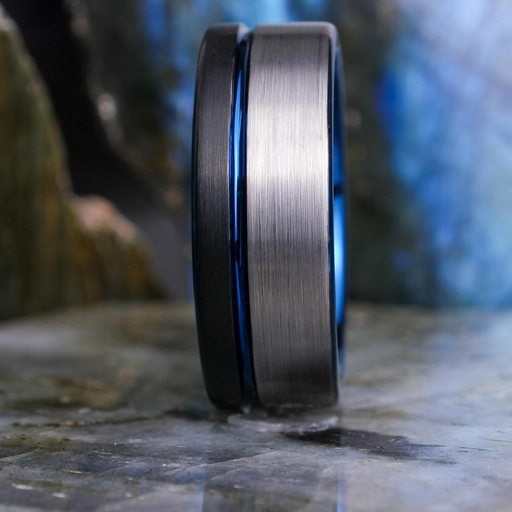 Two-Tone Brushed Black & Silver / Blue Stripe & Interior - 8mm