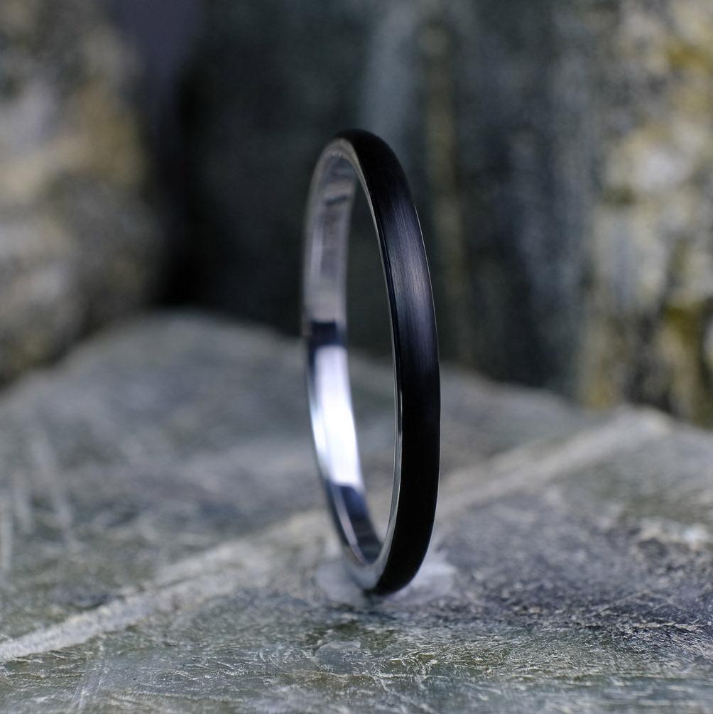 Classic Brushed Black Band with Silver Interior - 2mm