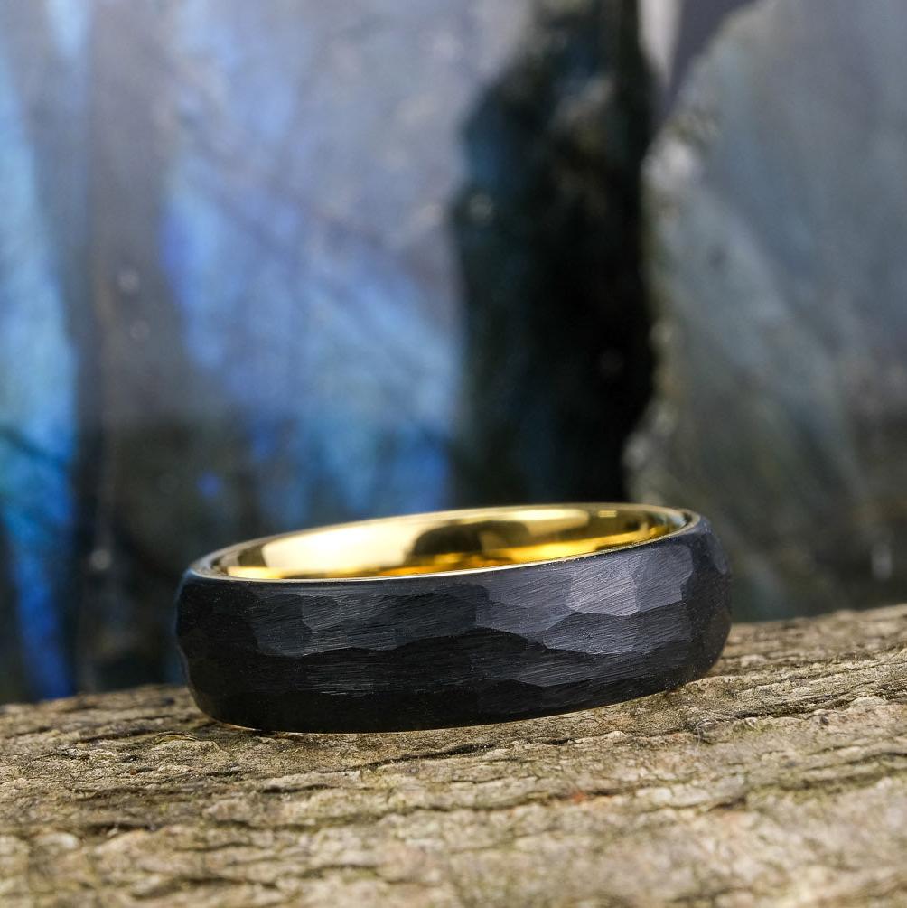 Black Hammered / Yellow Gold Interior - 6mm