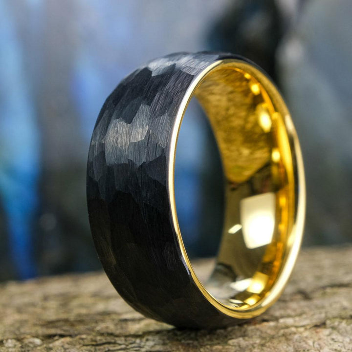 Black Hammered / Yellow Gold Interior - 8mm