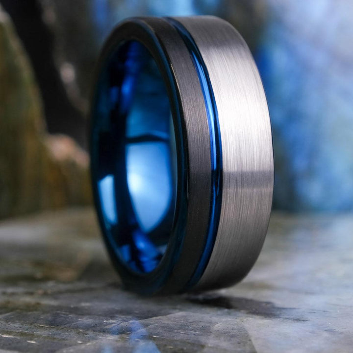 Two-Tone Brushed Black & Silver / Blue Stripe & Interior - 8mm