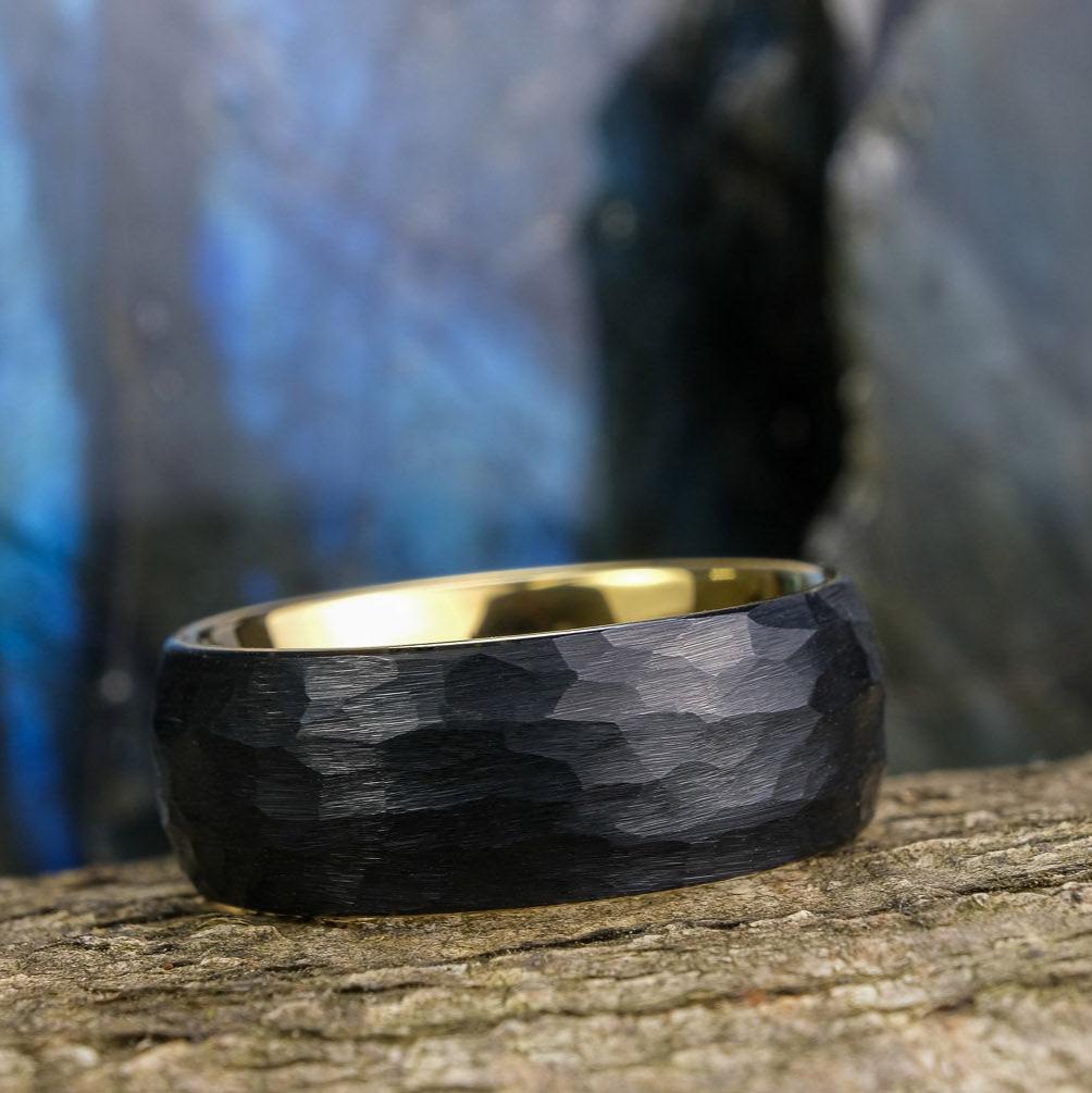 Black Hammered / Yellow Gold Interior - 8mm