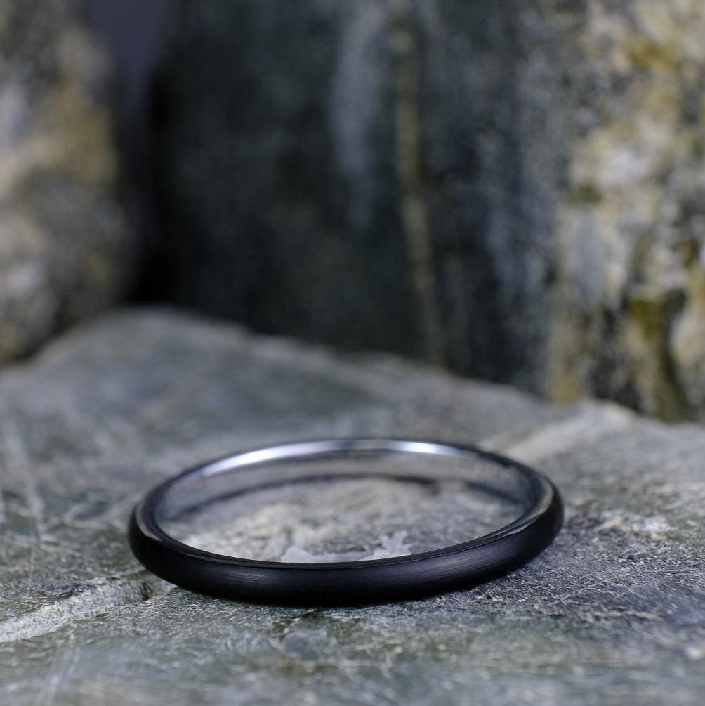 Classic Brushed Black Band with Silver Interior - 2mm